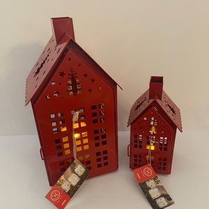Martha Stewart Christmas Galvanized Lighted Decor House Town Village Set Of 2